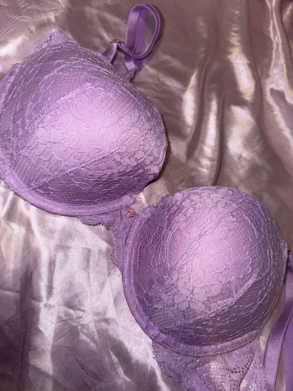 NWT Victoria’s Secret Purple Lace w/ Rose Push-Up Bra 34DD
